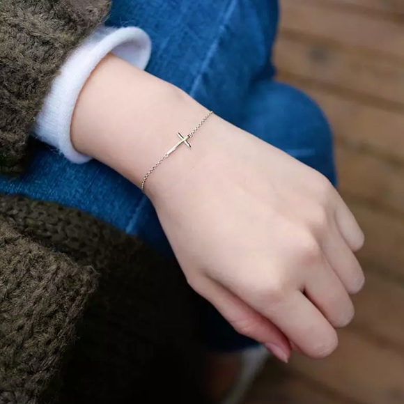 “Empowered” Minimalist Cross Faith Christian Charm Silver Gold Bracelet/Anklet - Picture 6 of 14